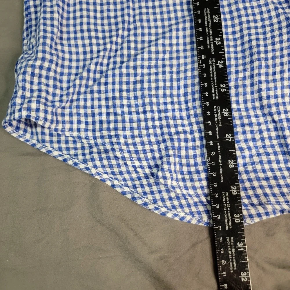Ralph Lauren Linen Shirt Men's XL Blue Gingham Check Red Pony Short Sleeve